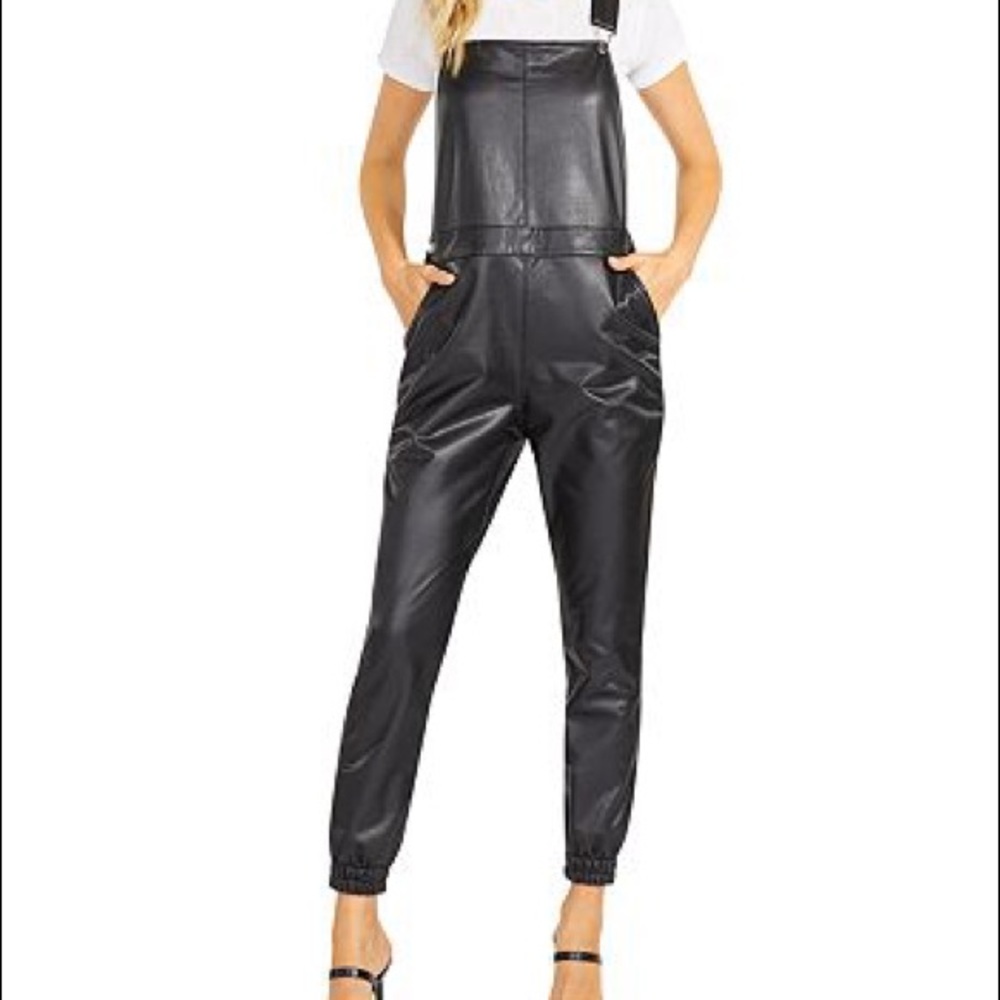 BB Dakota Get The Jog Done Faux Leather Overalls, Size Medium